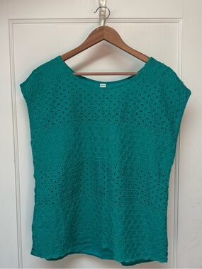 Old Navy Teal Eyelet Lace Cap-Sleeve Top
